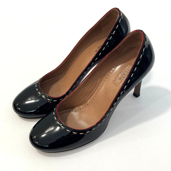 Alaia Black Patent Leather Pumps High Heels White Stitching Red Trim Size 36.5 - Picture 1 of 16